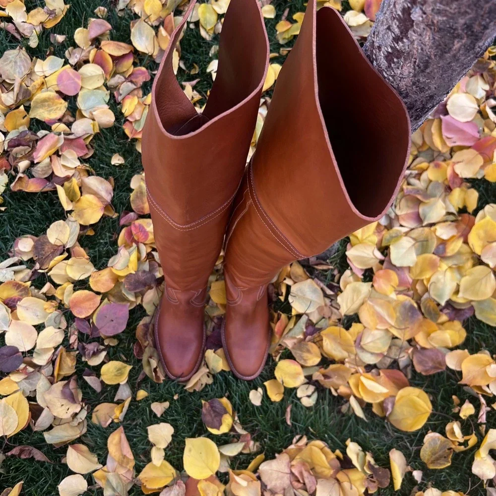 Re/Done‎ Brown Leather Thigh-High Boots Western